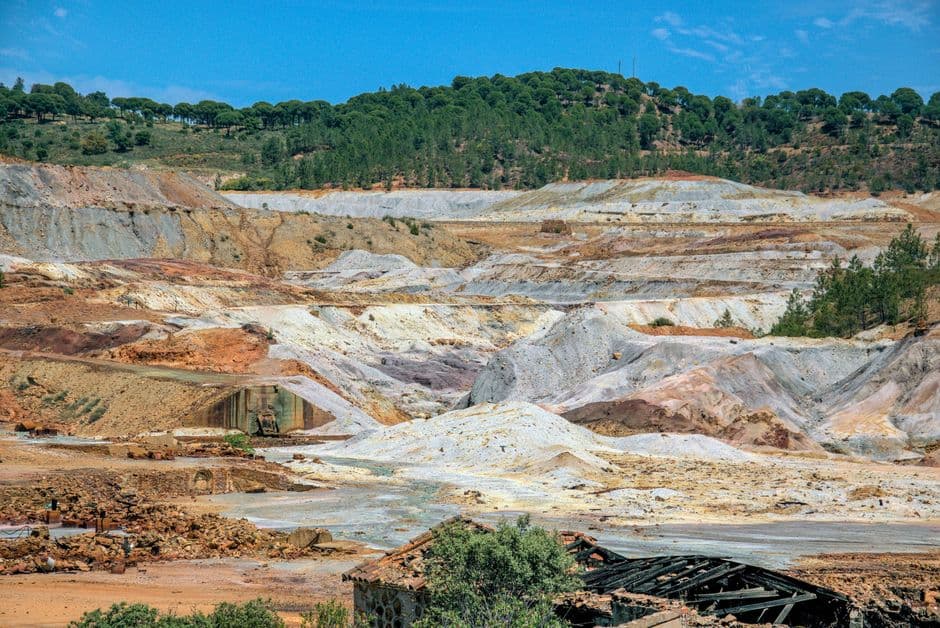 Vast open-pit mining landscape and geological formations in Loulé, Algarve, Portugal