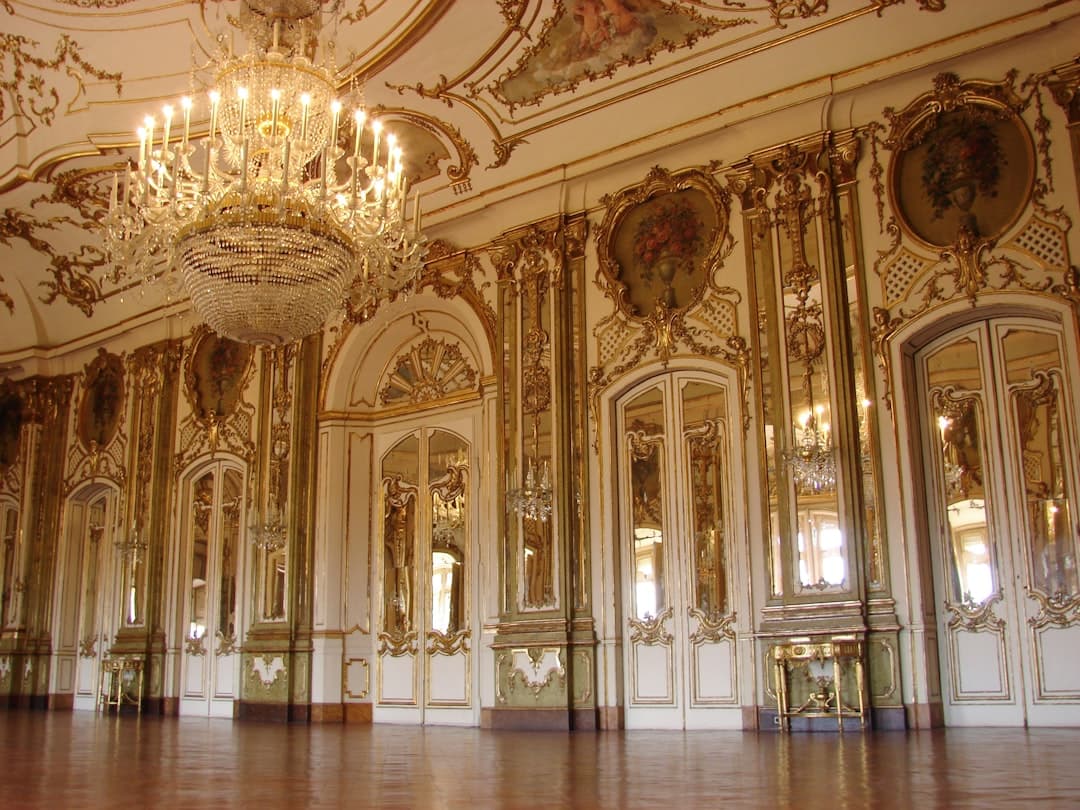 Ornate interior of Palácio Gama Lobo hosting the Made Heads exhibition in Loulé, Algarve.