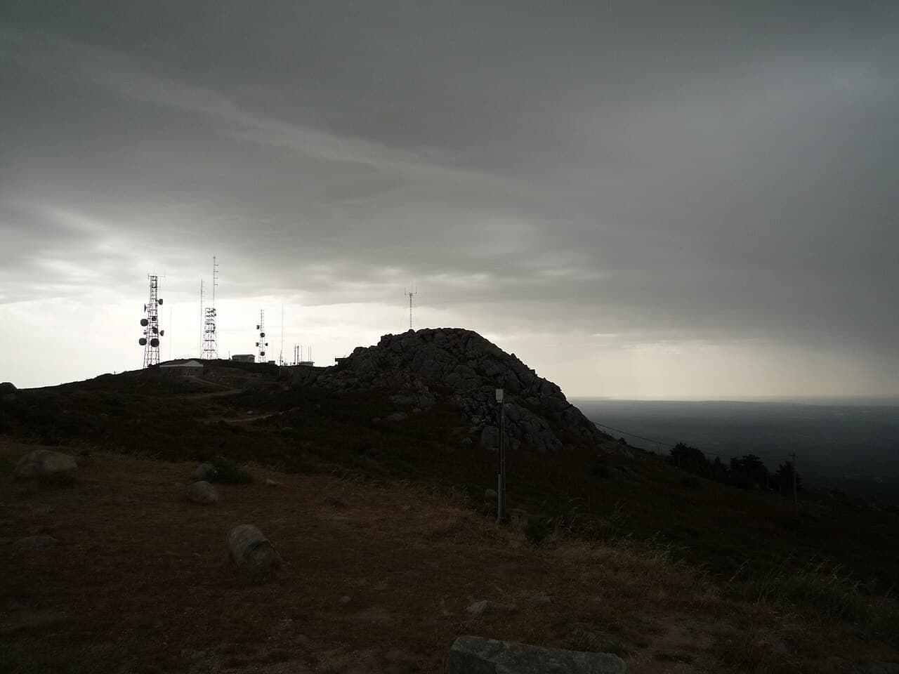 Portion of the summit of Fóia, the highest point of Algarve (Portugal), on a stormy weather day (1st of August, 2011).
Some antennae can be